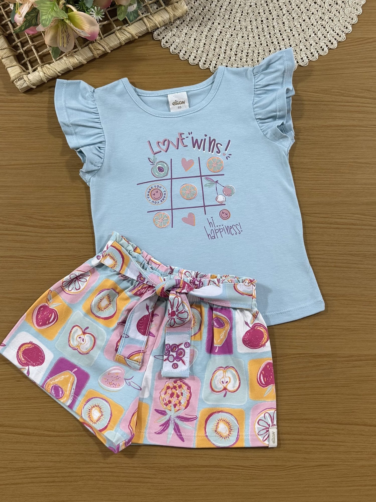 Conjunto Infantil Menina Elian com Shorts e Blusa Azul Jogo da