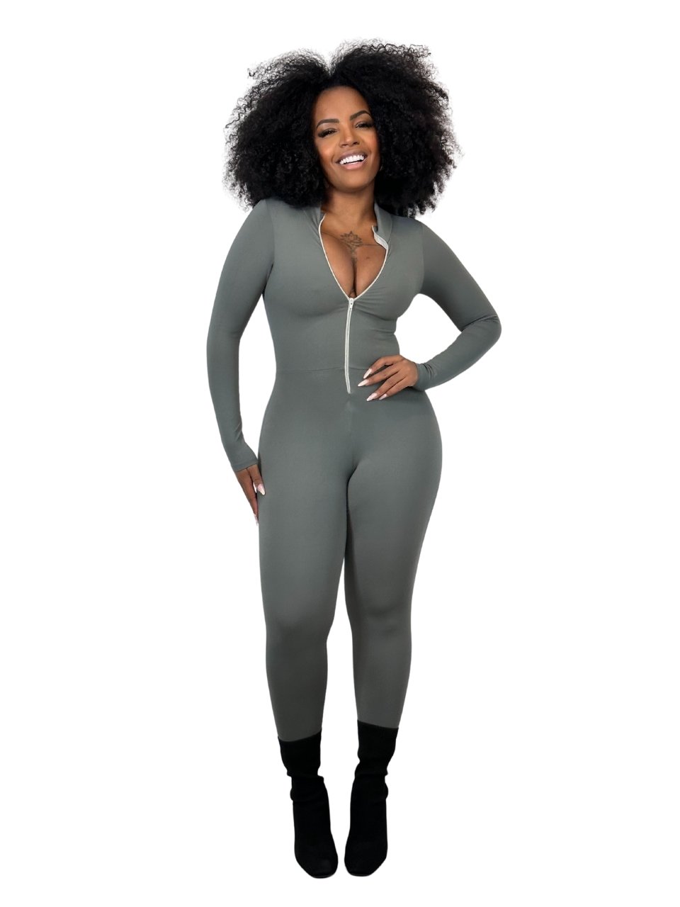 Macacão Feminino Manga Longa Com Zíper All Star Gringa Cinza Cinza