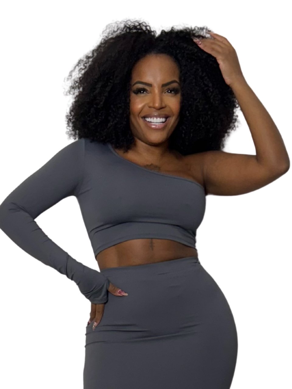 Cropped Feminino Lore Unilateral Cinza | AMD By Amanda