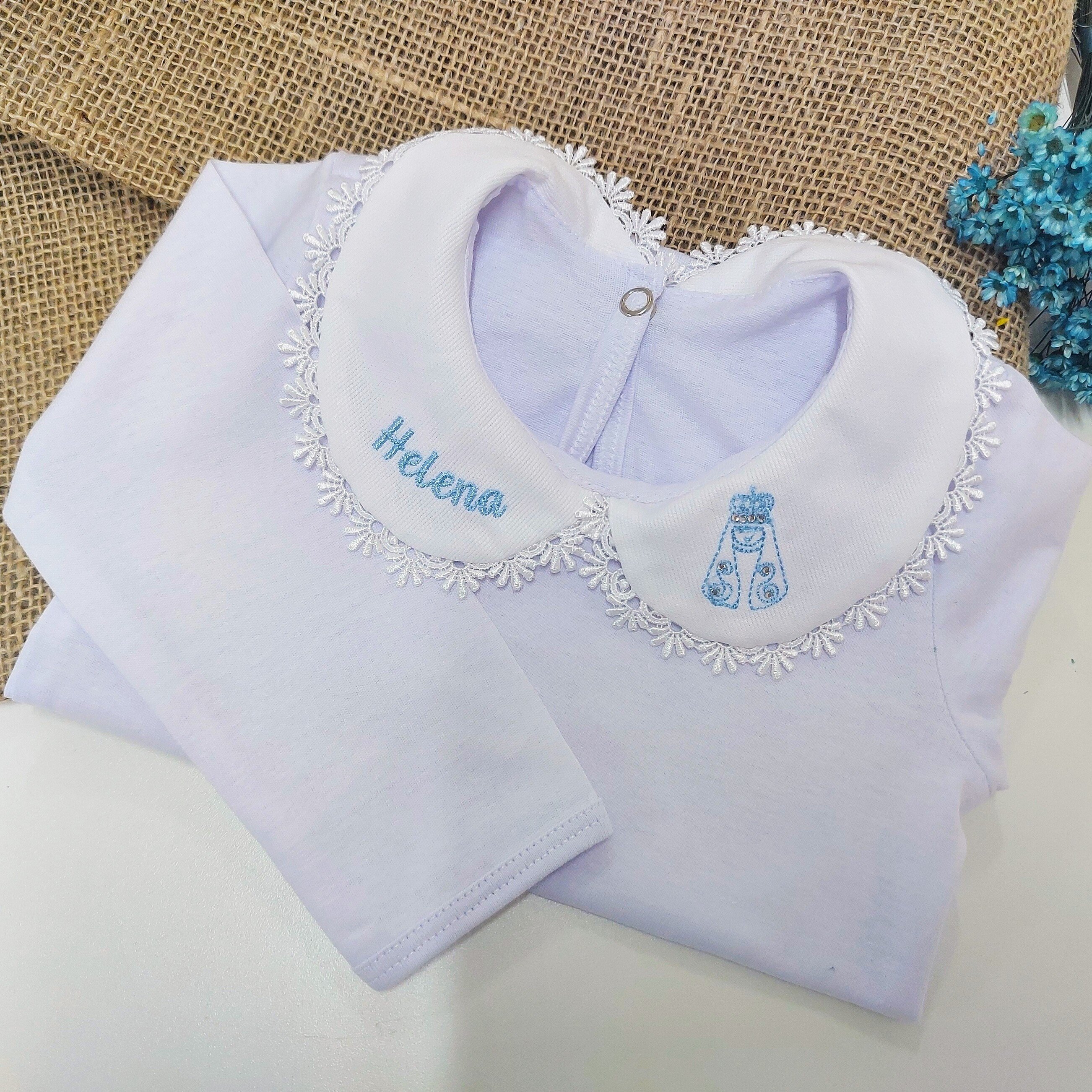 Body Bebê Personalizado Menina 100% Algodão Bordado Nossa Senhora