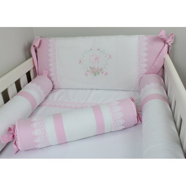 Kit Mini Berço 100% Algodão Menina Rose Rosa Velho Laços