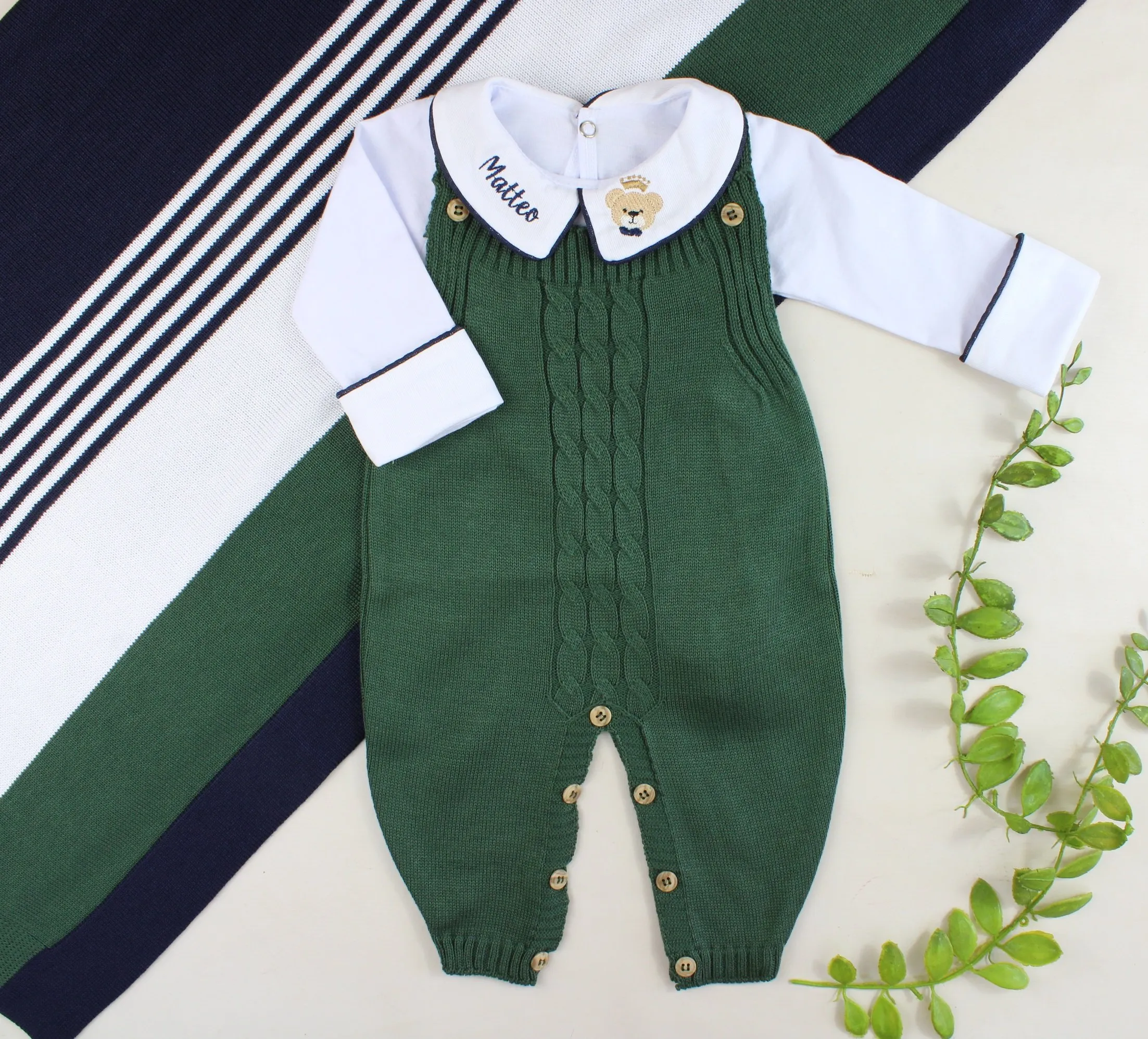 Saída De Maternidade Masculina Bebê Tricô Luan Peças ACOMPANHA BODY PERSONALIZADO