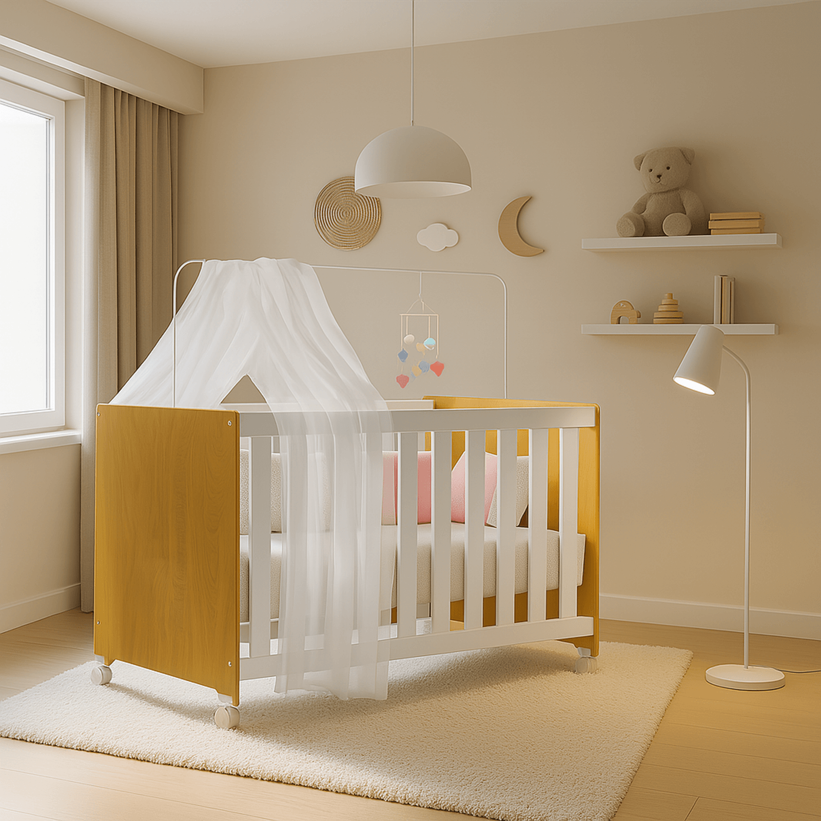 Berço Americano Bebê Multifuncional Mini Cama Rodinhas Mosquiteiro