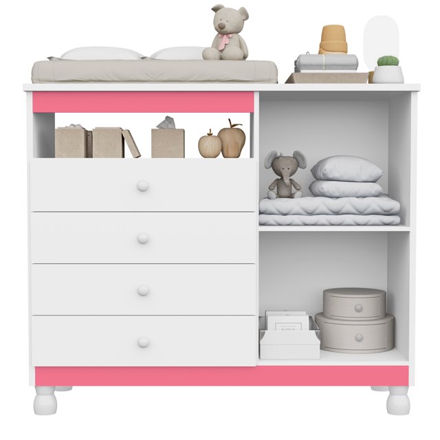 Cômoda Infantil Baby Bela – Sapateira com 4 Gavetas e Colchão