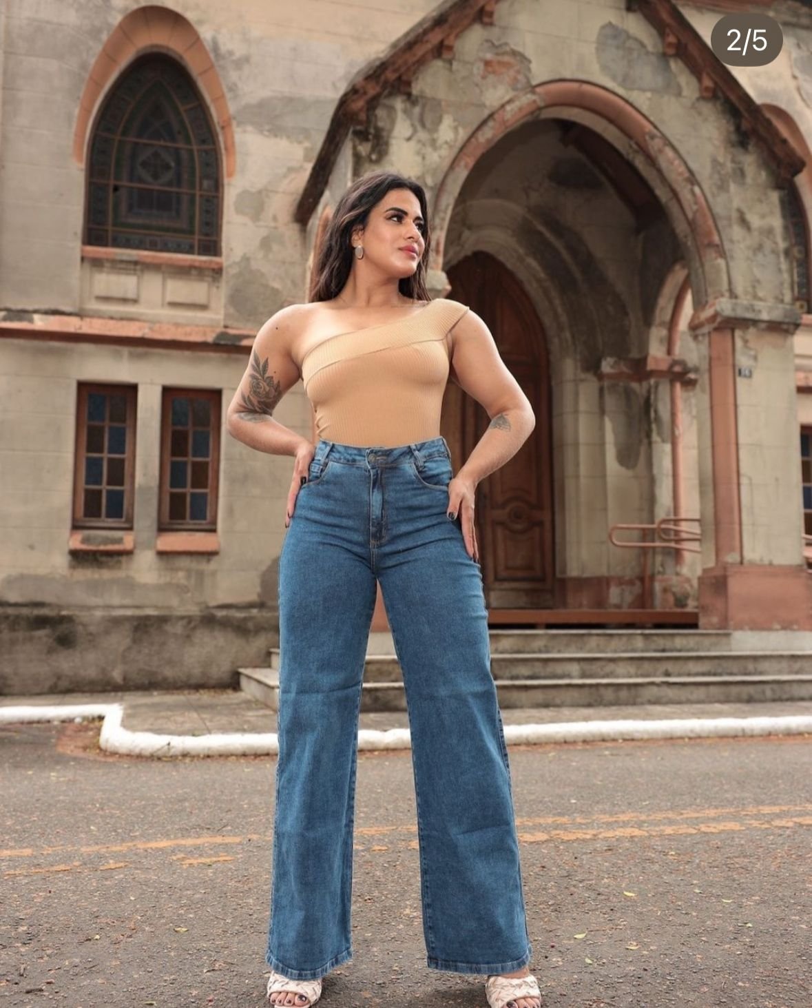 Calça Wide Leg Jeans Aline Cor Marmorizada | Emiliah Store Ltda