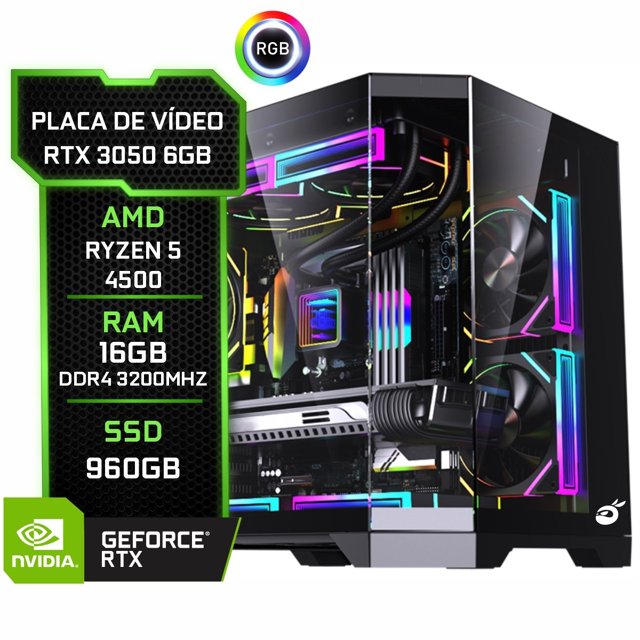 PC Gamer Sten IV, GeForce RTX 3050 6GB, AMD Ryzen 5 4500, 16GB DDR4 ...