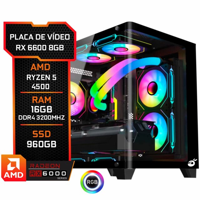 PC Gamer Thor V, Radeon RX 6600 8GB, AMD Ryzen 5 4500, 16GB DDR4, SSD ...