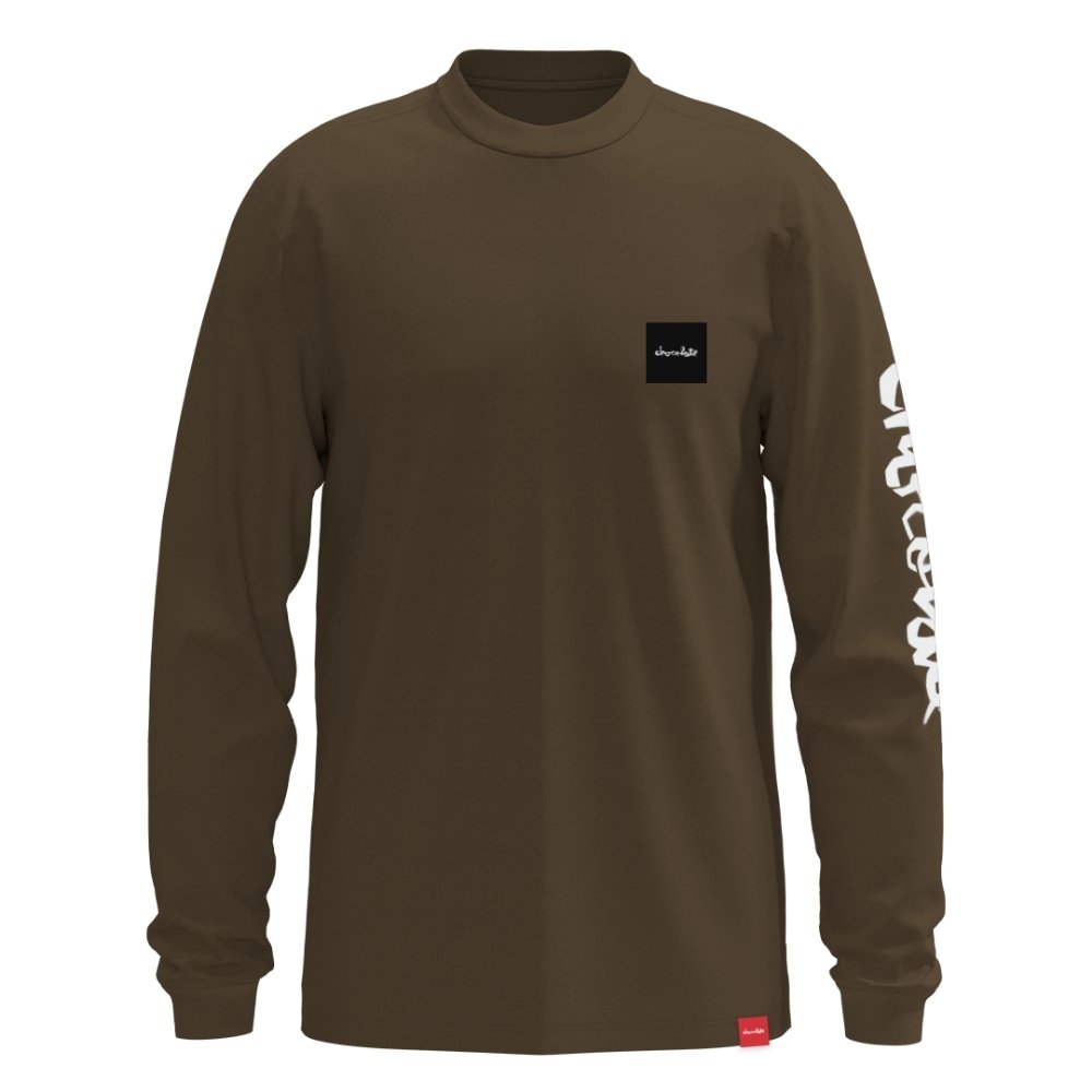 baserangebamboo tee long sleeve チョコレート　M Camiseta Manga Longa Chocolate Skateboards Chocostencil Square Ls