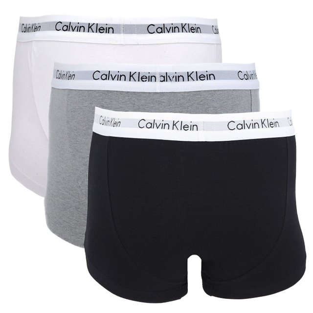 Kit 3  Cuecas Trunk Calvin Klein Cotton Branca/Preta/Cinza