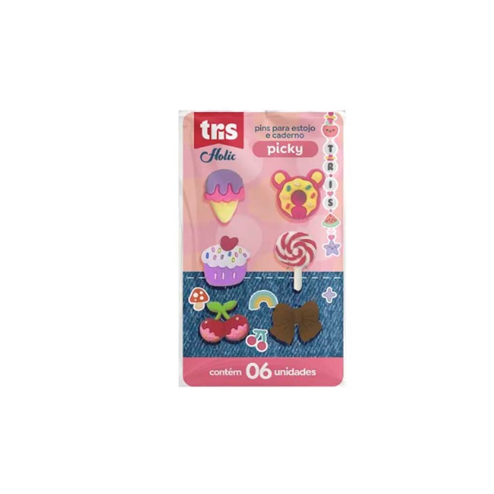 Kit Pins Charm Emborrachados Picky Holic Com 6 Tris | Prolar