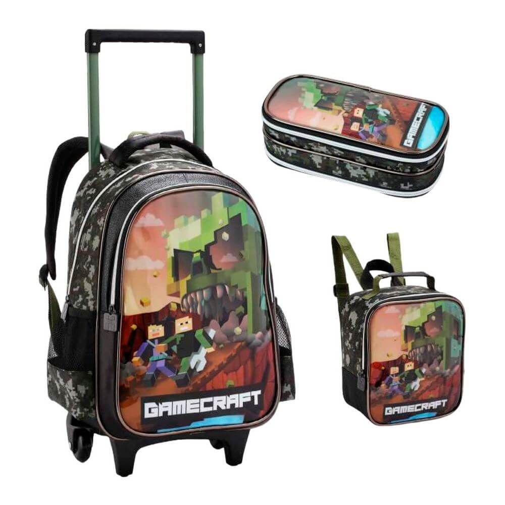 KIT MOCHILA COM RODAS ESCOLAR GAMECRAFT ZUMBI- DENLEX DL1808