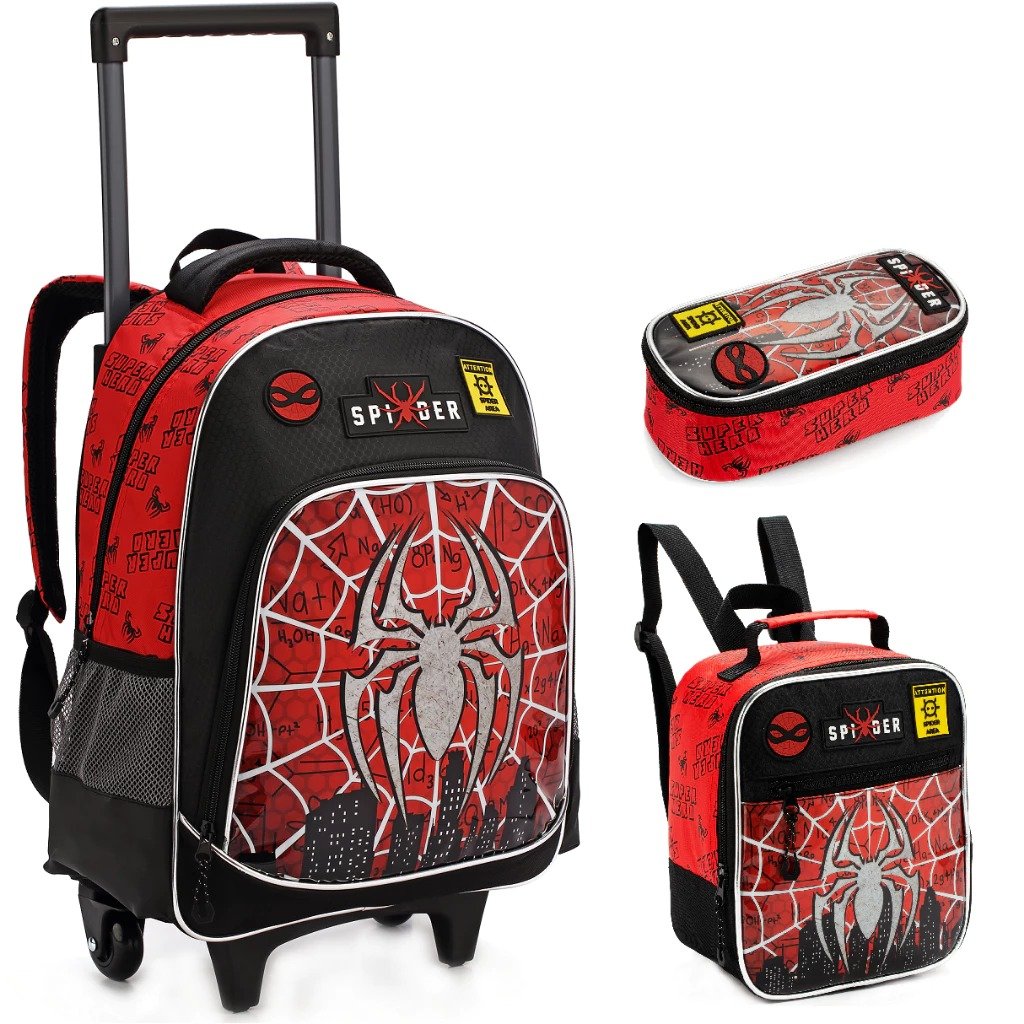KIT MOCHILA COM RODAS ESCOLAR SPIDER- DENLEX DL1497 | Casa das