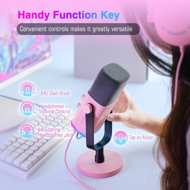 Microfone Rosa FIFINE-USB dinâmico XLR com controle RGB, microfone mudo ...