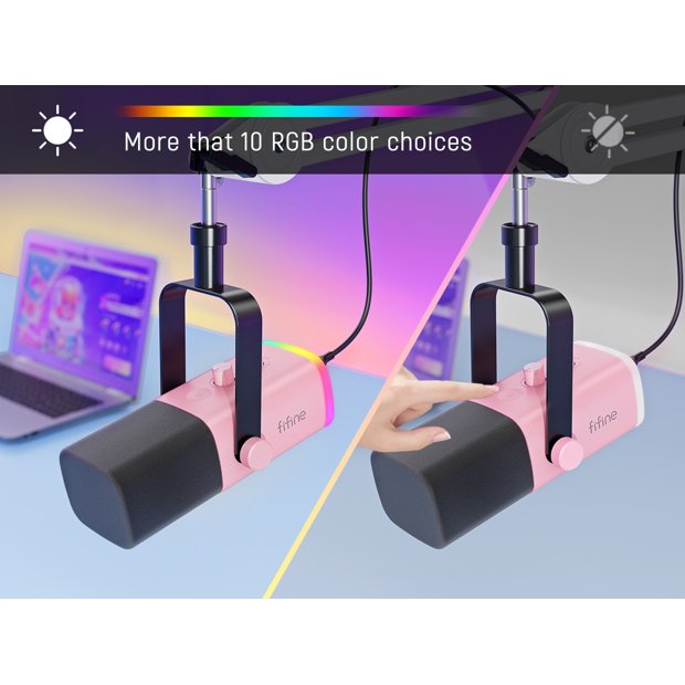 Fifine Microfone Rosa Microfone Rosa FIFINE-USB dinâmico XLR com controle RGB, microfone mudo ...