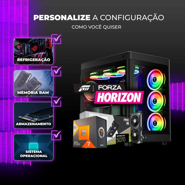 Computador Gamer para Forza Horizon 6 Ryzen 7 7800X3D, RTX 5070, Ram ...