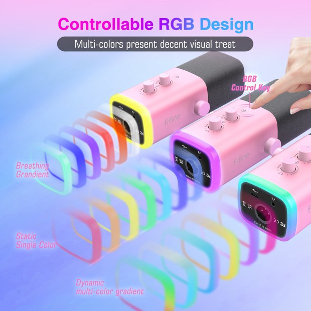 Microfone Rosa FIFINE-USB dinâmico XLR com controle RGB, microfone mudo ...