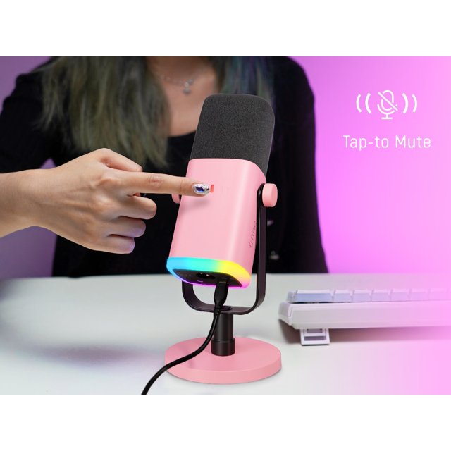 Conector Microfono Rosa Microfone Rosa FIFINE-USB dinâmico XLR com controle RGB, microfone mudo ...
