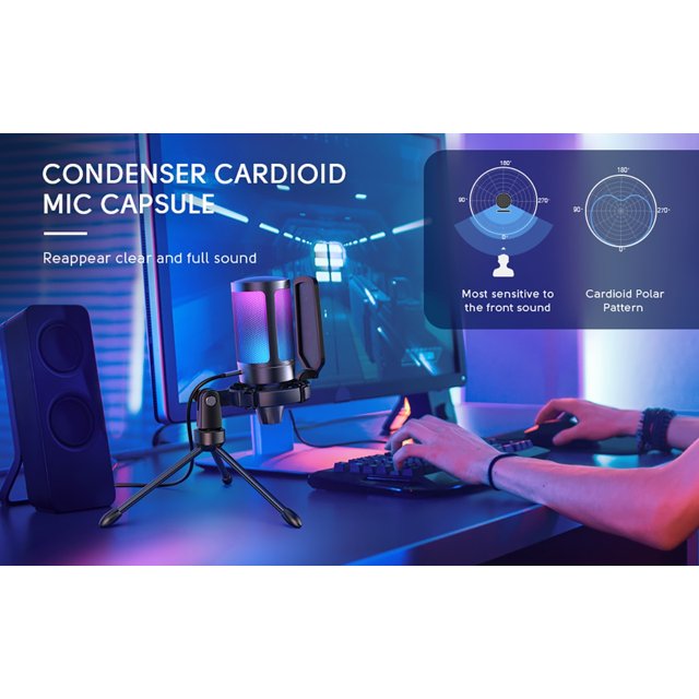 Microfone Usb Condenser para PS4, Pc, Ps5, Xbox, RGB | 4Gamers