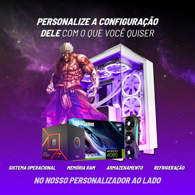 Computador PC Gamer Nível 100-A / Ryzen 5 7600 + Watercooler 240mm / RTX  4080 / 16GB DDR5 6000mhz / Fonte 850w 80 Plus