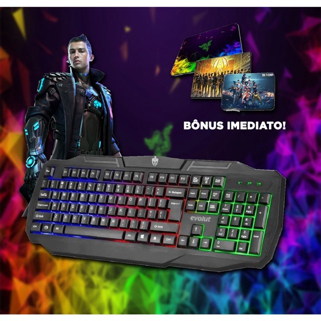 Teclado Gamer RGB Barato Colorido Freefire Fortnite Roblox Pubg GTA RP  Fivem Evolut Ranger