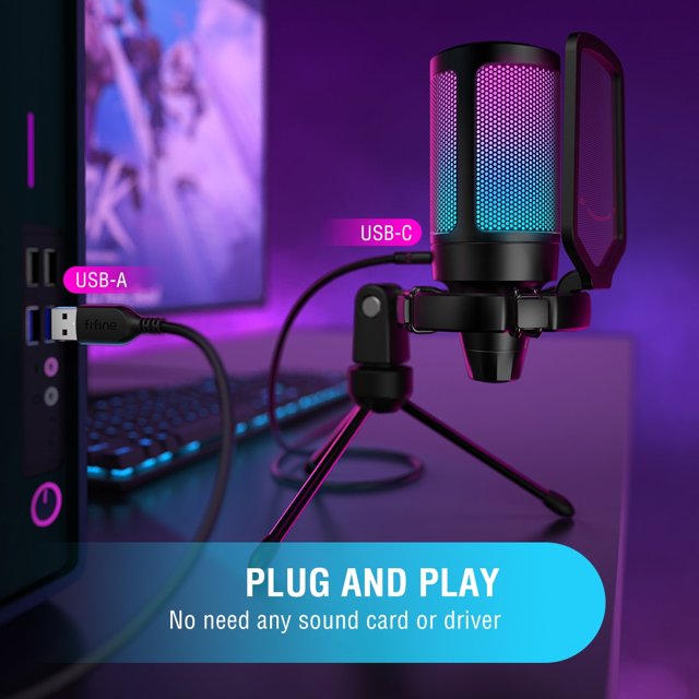 Microfone Usb Condenser para PS4, Pc, Ps5, Xbox, RGB | 4Gamers
