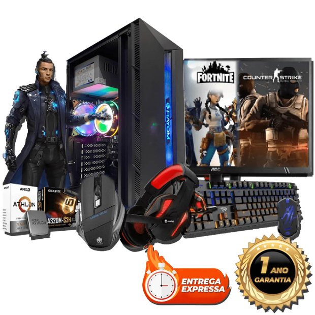 PC Gamer Barato Completo Monitor + Kit Gamer + CPU AMD Ryzen 5 2400g / 8GB  DDR4 / Placa de Vídeo Vega 3 - Nivel 10