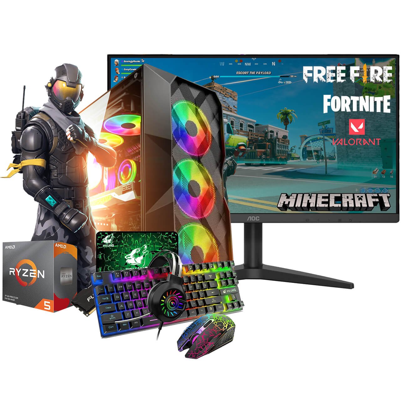 PC Gamer Nível 15 Completo Monitor + Kit Gamer + AMD Ryzen 4650g