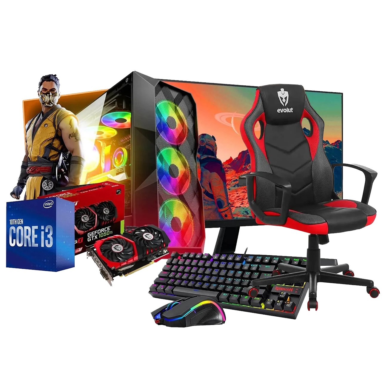 Computador PC Gamer Nível 20 Completo com Cadeira, Intel Core i3