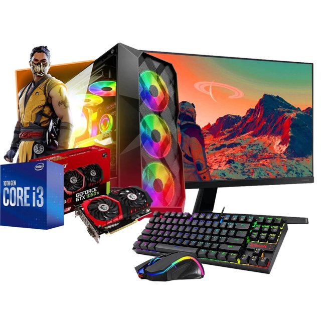 Computador PC Gamer Nível 20 Completo / Intel Core i3 10100F / Placa de Vídeo RX 550 2GB / 16Gb Ram DDR4 240GB Sata  / Kit Gamer + Monitor