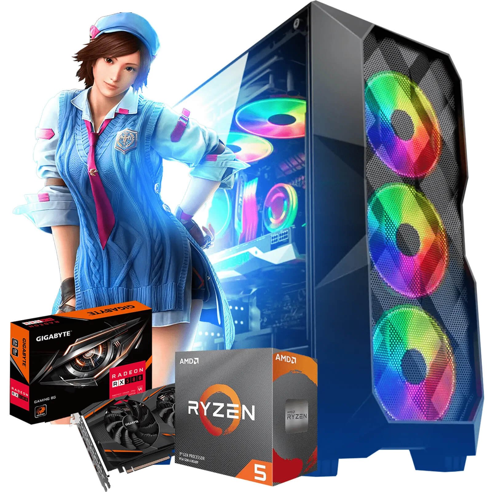 Computador PC Gamer Nível 25 / AMD Ryzen 5 3600 / Placa de Vídeo AMD RX 580  8GB / Ram DDR4* SSD Nvme*
