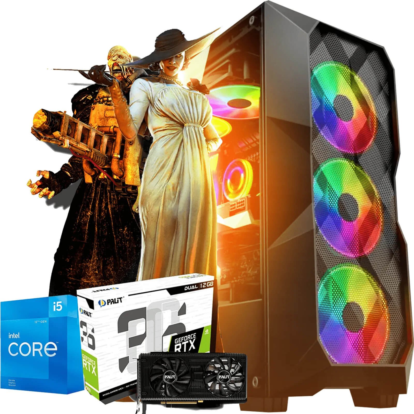 Computador PC Gamer Nível 55  Intel Core I5 12400F / 16GB DDR4 / Nvidia RTX 3060 12GB / SSD NVME 512GB / Fonte 80Plus PFC Ativo Bivolt