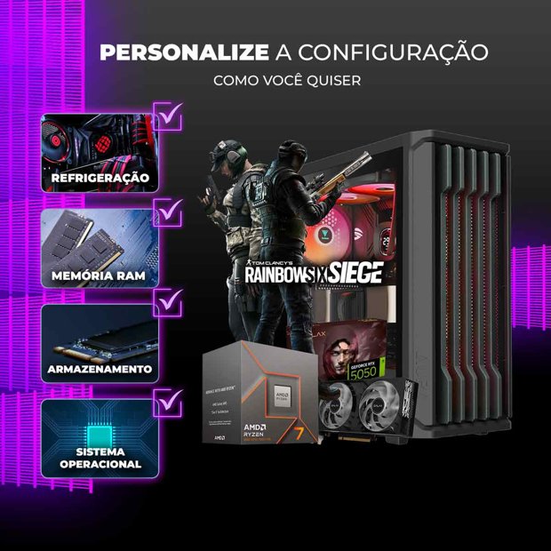 PC Gamer para Rainbow Six Siege, Ryzen 7 8700f, Rtx 5050, Ram DDR5 ...