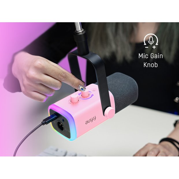 Microfone Rosa FIFINE-USB dinâmico XLR com controle RGB, microfone mudo ...