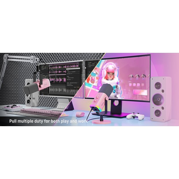 Fifine Microfone Rosa Microfone Rosa FIFINE-USB dinâmico XLR com controle RGB, microfone mudo ...