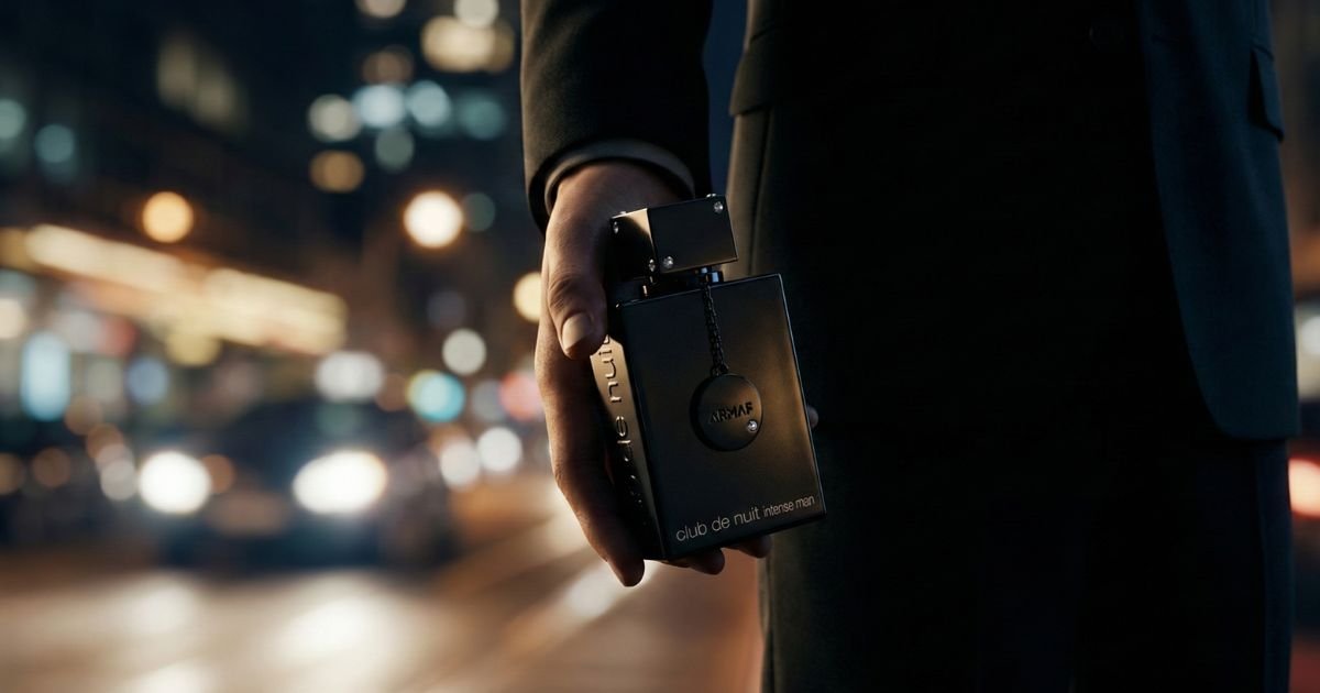 Homem elegante usando perfumes árabes masculinos para noite em cenário urbano sofisticado
