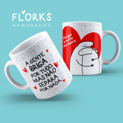 Caneca Flork meme Casal O amor tudo suporta