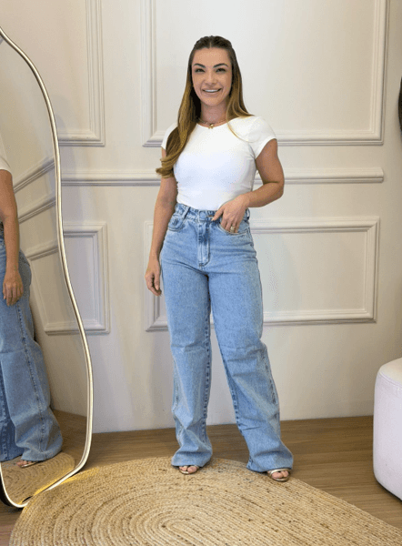 CALÇA JEANS WIDE LEG LAVAGEM CLARA | Look Store
