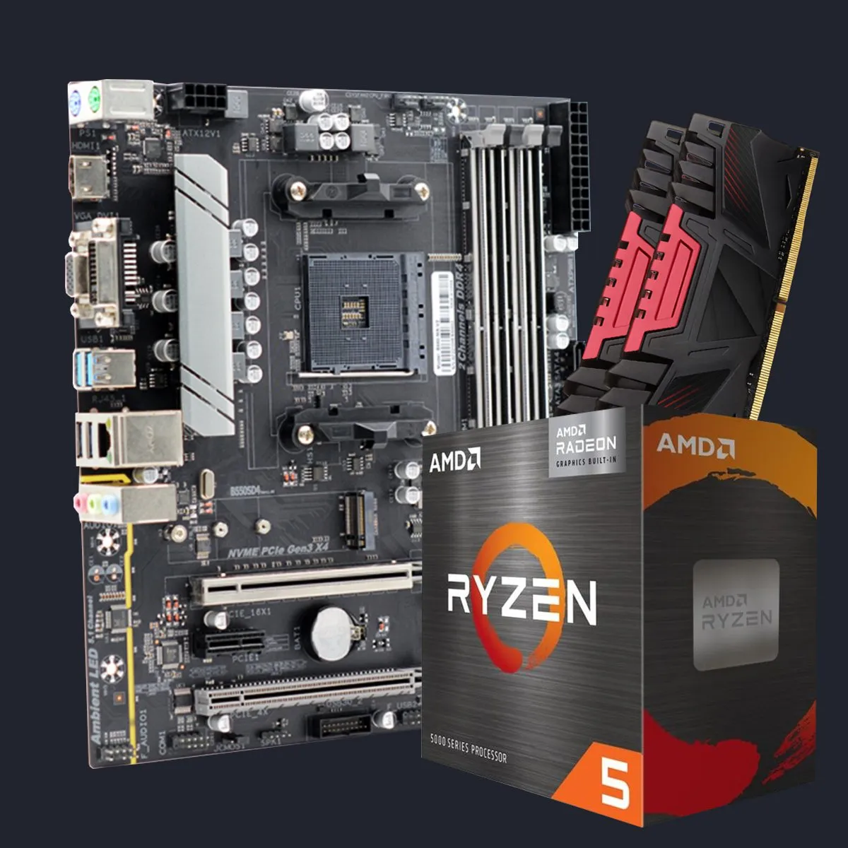 Kit Upgrade Processador AMD Ryzen 5 5600G + Placa mãe B550 AM4 + 16GB DDR4 3200MHz