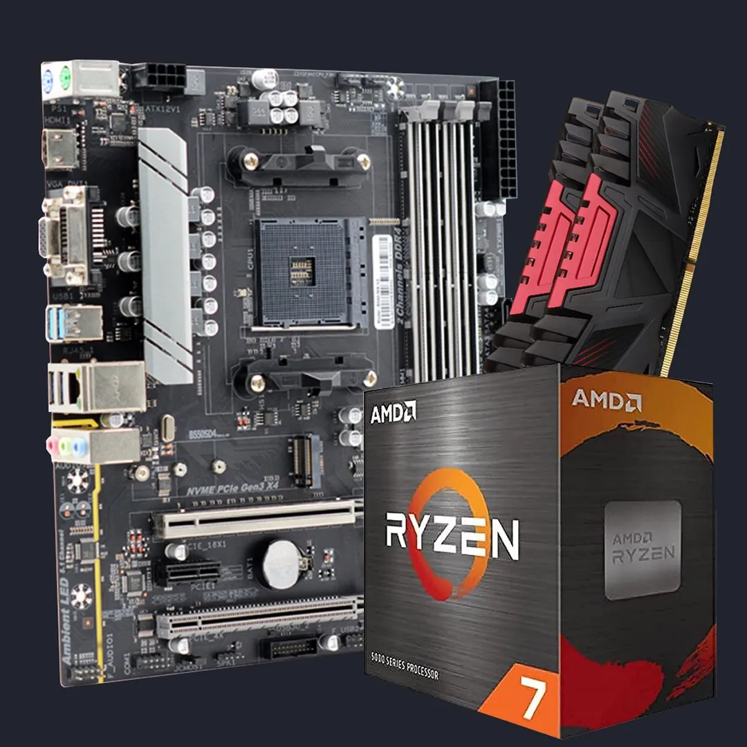 Kit Upgrade Processador AMD Ryzen 7 5700X + Placa mãe B550 AM4 + 16GB DDR4 3200MHz