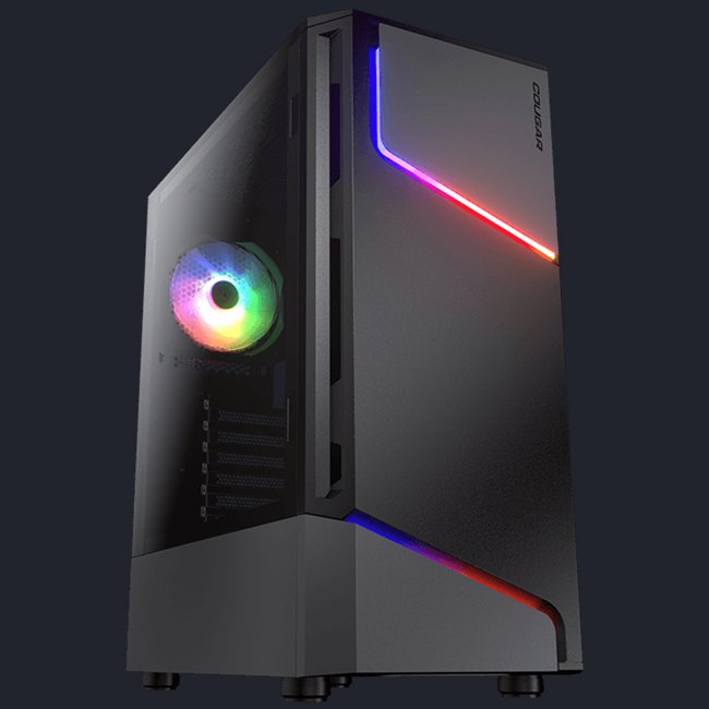 Gabinete Gamer Cougar MX360 RGB, MID-TOWER, LATERAL DE VIDRO, COM 1 FAN, PRETO, 385CC60.0001