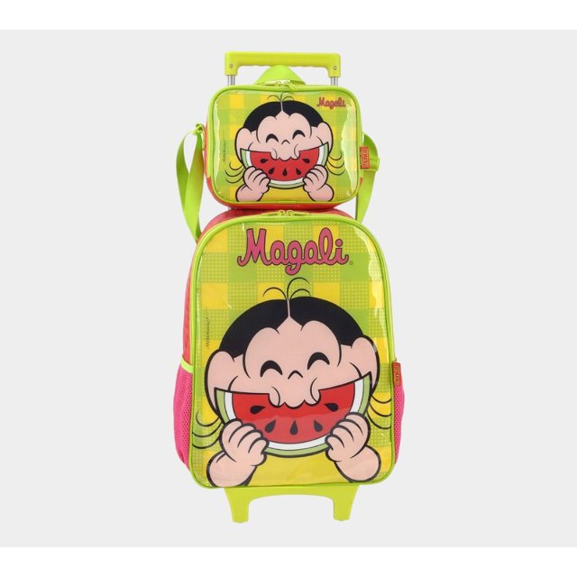 Kit mochila carrinho com lancheira infantil
