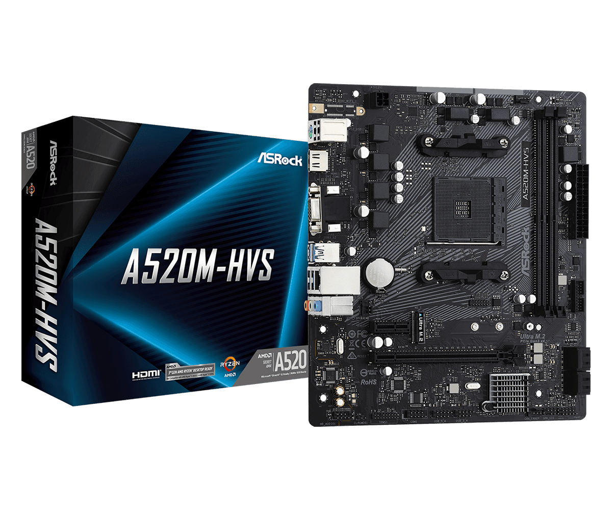 Ryzen 7 5700X3D A520M-HVS DDR4-3200 8G×2 Placa-Mãe AsRock A520M-HVS, AMD AM4, mATX, DDR4 | G-FIRE