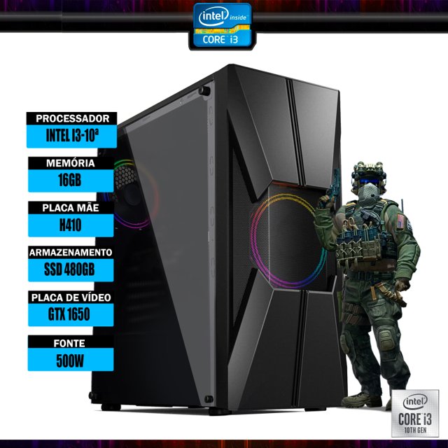 PC Gamer G-Fire Htg-744 Intel i3-10ª  16Gb  1650 4Gb) SSD 480Gb 500W