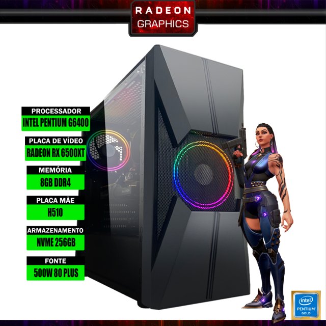Pc Gamer G-Fire Htg-766 Intel G6400 8Gb (AMD RADEON RX 6500XT 4Gb ) SSD NVME 256GB 500W
