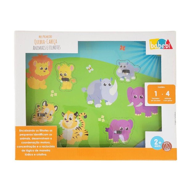 Jogo Quebra – Cabeça Animais e seus Filhotes – Meu Primeiro Quebra-cabeça  com Pinos com 4 peças – ABC Brinquedos - Pikoli Brinquedos Educativos