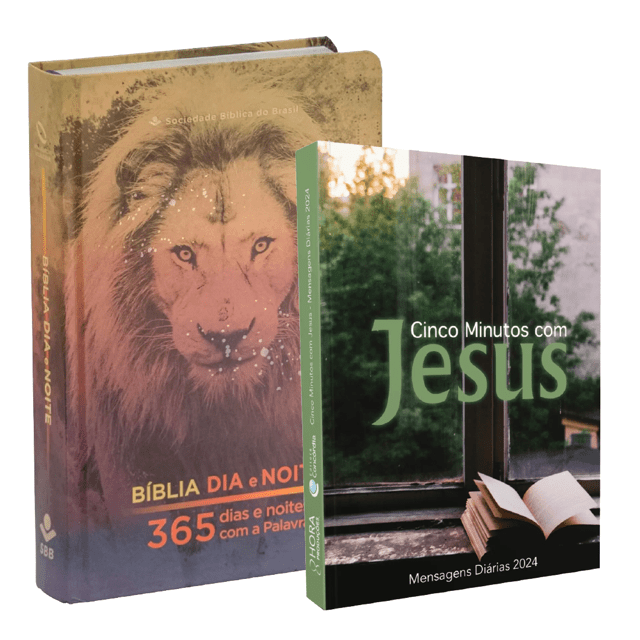 Combo Bíblia Dia E Noite Capa Leão + Devocionário Cinco Minutos Com Jesus 