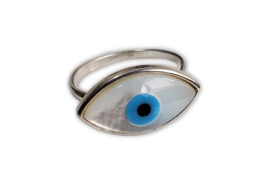 Anel Olho Grego Navete Madreperola - Prata 925 | Mariana Martins Acessorios