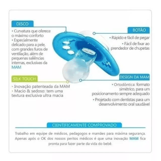 Kit Chupetas Mam Original 6+ Embalagem Tripla Azul