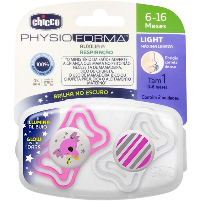 Chupeta Physio Forma 6-16 Meses Chicco Brilha No Escuro