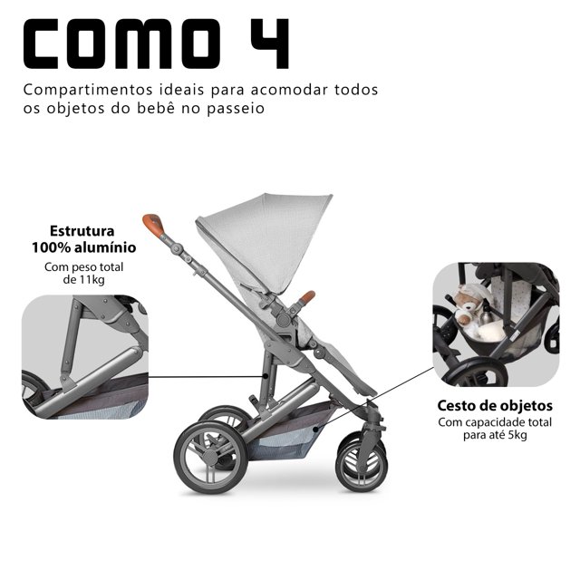 Conjunto Carrinho Como 4 c/ Moisés + Bebê Conforto e Bolsa Abc Design